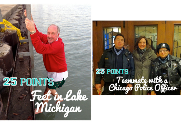 More points were given in the photo hunt to those who took pics in Lake Michigan and with cops. 