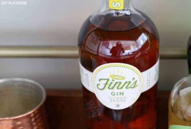 This personalized gin bottle is a fun decor element on the bar cart. 