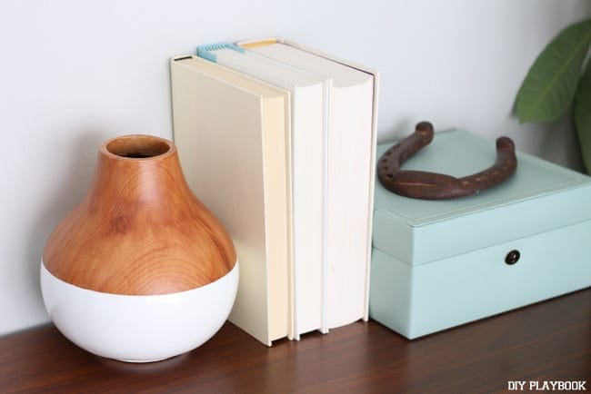 Lulu and Georgia wooden white vase and accent shelf. 