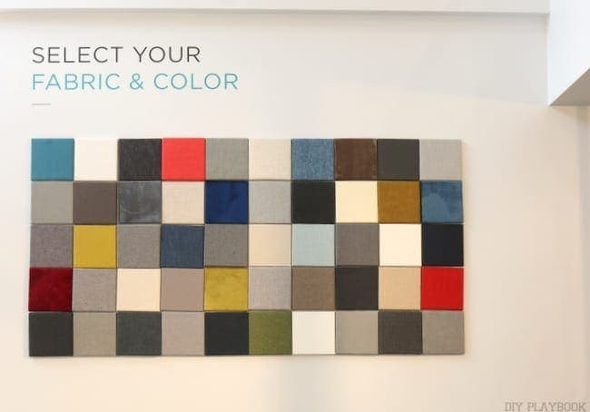 When you order a sofa from Interior Define you choose the fabric and color from the swatches shown here. 