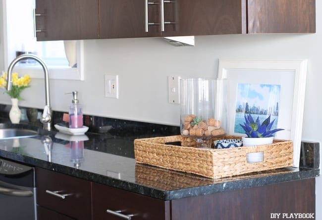 Our countertops and accessories before the tile backsplash was installed. 