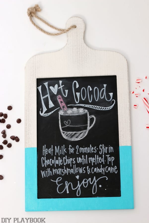 Hot cocoa recipe hanging sign. 