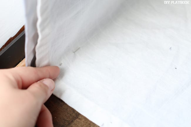 Then, carefully pin and measure the curtain